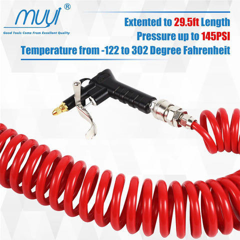 Pro Grade Heavy Duty Truck Air Blower Duster Cleaning Kit with 9 Meter Coil Pneumatic Hose and Steel Blow Gun