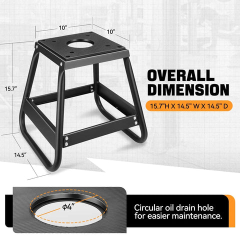 Heavy Duty Detachable Anti Slip Dirt Bike Stand Jack For Universal Motorcycle Maintenance Elevates Dirt Bikes Up To 1000 Lbs To 15.7 Inches High Black Durable Steel Construction with dimensions