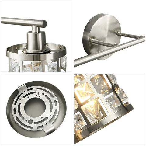 4 Light Bathroom Vanity Light In Brushed Nickel With Cylinder Crystal Shades Modern Wall Lights Over Mirror K9 Crystal Finishes