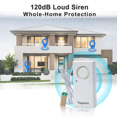 Water Leak Sensor Alarm For Basement And RV Moisture Detection, 120dB Loud Flood Alarm, Battery Operated in front of house