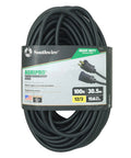 Beefy 12 Gauge Extension Cord For Farm And Workshop All Copper Wire Molded Plug Cold Weather Rated Oil And Chemical Resistant UL Listed 100 Feet Ideal For Outdoor Projects And Line Runs coiled with label