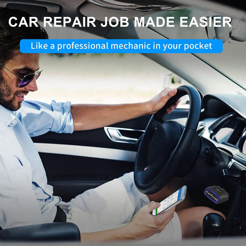 User in car using Bluetooth OBD2 Diagnostic Adapter For iOS Android And Windows Read And Clear Check Engine Codes Real Time
