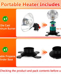 Portable Propane Heater For Camping And Outdoors With High Heat Output Foldable Tank Holder parts shown.