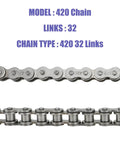 Beefed-Up 420 Chain Sprocket Kit With 25T Sprocket And 32 Link Chain Plus 10T Sprocket 5/8 Bore for Coleman KT196 CK196 Go Kart