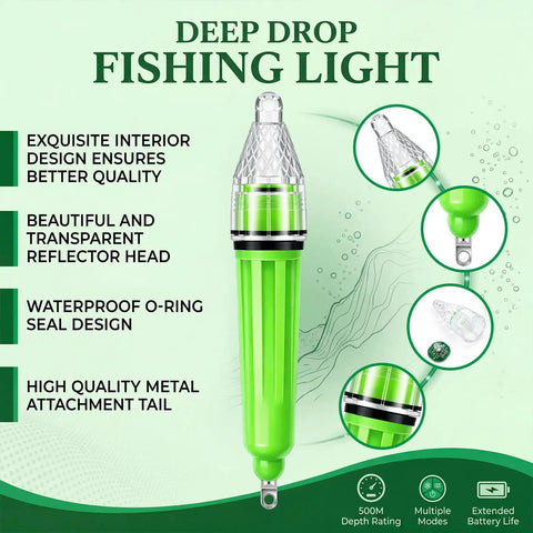 8 Pack Underwater Fishing Lights Green LED Deep Drop Night Fishing Set showing close-up of light design features and O-ring seal