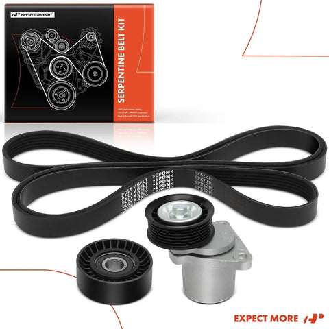 Engine Serpentine Belt Drive Kit With Tensioner And Idler Pulley For Ford Focus 2007 To 2011 And Transit Connect 2010 To 2013 2.0L DOHC Gas Naturally Aspirated Engine Plug And Play Upgrade