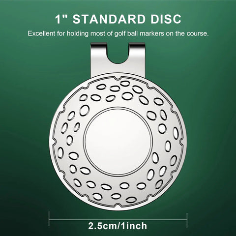 Must Have Magnetic Golf Ball Marker Hat Clip Set With Chrome Plated Metal Holders And Super Strong 12mm Magnets shown in detail.