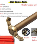 Antique Brass Stair Carpet Runner Holder Kit With Multiple Lengths From 50 To 28 Inches, bracket and screws close-up