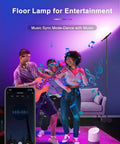 Smart RGB Floor Lamp With Alexa And Google Home, WiFi App Control, Remote Dimming in use at a party with music sync mode