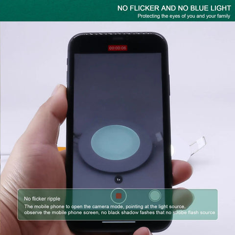 VOGHMOLD 6W Ultra Slim LED Downlight 5 inch, 6000K Recessed Ceiling Light shown on phone, testing for flicker, flush mount.