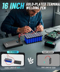Man using Super Practical Portable Spot Welder With Upgraded LCD Screen Display and 80 adjustable gears on battery pack assembly.
