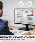 Man using a 24 Inch Full HD 1080p Monitor With 100Hz Refresh Rate For Smooth Gaming And Office Productivity Eye Care With Flicker Free Blue Light Filter Narrow Bezel HDMI And VGA Inputs Ideal For Home Office Or Workspace displaying graphs