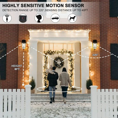 Two Pack Smart Motion Sensor Outdoor Wall Lanterns With Seeded Glass Dusk To Dawn Exterior Porch Lights on red brick house wall