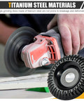 Close-up of Two Pack 4 Inch Wood Carving Grinding Disc For Angle Grinder With 5 8 Inch Arbor heavy duty shaping wheel in use.