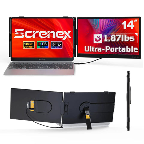 Ultra Thin 0.27 Inch Dual Portable Monitor For Laptops, 14 Inch FHD IPS Second Screen With USB C And HDMI, travel-friendly view