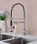 Brushed Nickel Pull Down Kitchen Faucet With Sprayer, Single Handle, Solid Brass Construction, 18.5 Inch High Arc, Easy One Hand Operation