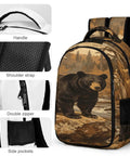Wildlife Vintage Printed Unisex Backpack With Large Capacity Durable Polyester Breathable Comfort Easy To Clean Smooth Zipper Fashionable Go To Everyday Daypack For School Work Or Travel Must Have featuring bear print and double zipper
