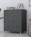 Black Sturdy Metal Storage Cabinet With Locking Doors And Adjustable Shelves, suitable for home office, hallway, entryway, living or dining.