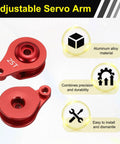 2-Pack 25T Adjustable Servo Horn Arm With One Hole High Torque Aluminum Alloy Servo Arm For 10th Scale RC Cars, Trucks, Boats, Planes, And Robots, Red, 25T red aluminum servo horn