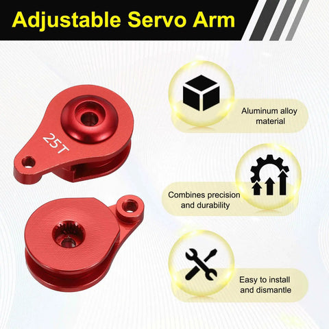 2-Pack 25T Adjustable Servo Horn Arm With One Hole High Torque Aluminum Alloy Servo Arm For 10th Scale RC Cars, Trucks, Boats, Planes, And Robots, Red, 25T red aluminum servo horn