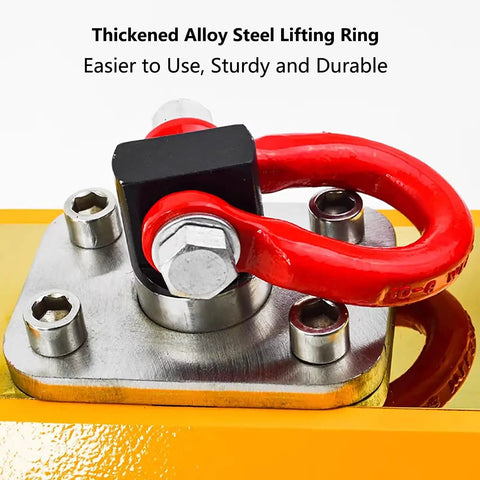Heavy Duty Automatic Magnetic Lifter 2200 Lbs Capacity Plunger Operated Design with alloy steel lifting ring detail.