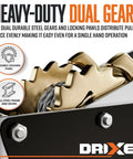 Close-up of dual gears and ratchet system on heavy duty come along winch 4 ton hand puller with cable and pulley.