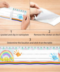 Instructions for using 40 Pcs Transparent Desk Nameplate Pockets 12.5 X 4.5 Inch Self Adhesive, with steps to apply on surface