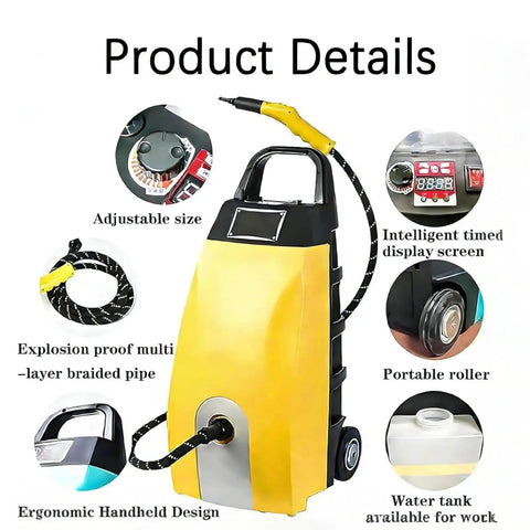 CUTPOIY 2500W High Pressure Steam Cleaner features adjustable size, ergonomic design, and intelligent display for easy use.