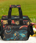 Insulated Picnic Backpack Lunch Bag with motorcycle design, thick thermal lining, and roomy interior for beach and travel