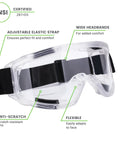 Anti Fog Safety Goggles With Impact Resistant Lenses ANSI Z87.1 Certified featuring adjustable strap and wide headbands