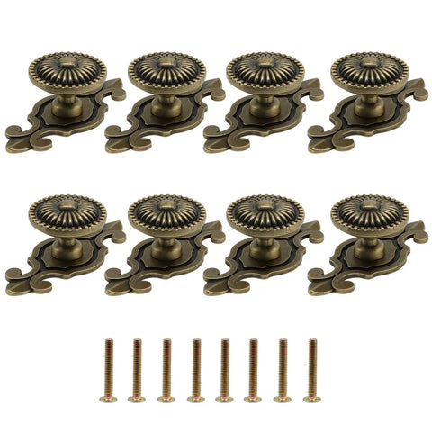Eight Pack Vintage Brass Cabinet Knobs With Mushroom Backplate, Retro Drawer Pulls, Antique Gold Cabinet Hardware