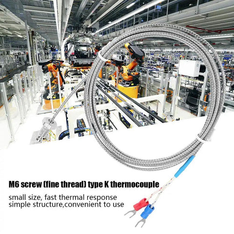 K Type Thermocouple Temperature Sensor With M6 Screw Fine Thread, 0-400C Range, 2M Wire, Plug And Play Probe for industrial use