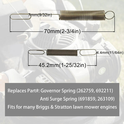 Lawn Mower Throttle Return Spring Kit And Governor Rod Assortment For Honda GCV160 Engines shown in diagram with measurements
