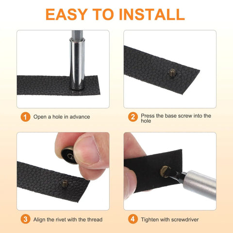 Installation steps for Straight Up Top Shelf 1/2 Dome Spike Studs With Screw Back For Leather Jacket Craft Bag Making Heavy Duty Metal Rivets.