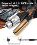 Hot 1Ft Audio Cable XLR Female To 1/4 Trs Female Jack For Mic Guitar Amp And Mixer - close-up of XLR to 1/4 adapter with cable details.