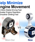 4Piece Engine Motor Mount Set With Premium Vibration Dampening For 2015 2016 2017 Models 2.4L L4 Engines shown in comparison of old and new.