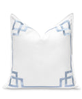 Coastal Throw Pillow Cover 20x20 Outdoor Indoor Ready For Patios And Couches With Baby Blue Embroidered Frame Greek Key