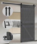 Deep Gray MDF Barn Door With British Brace Knotty Style, 48 By 84 Inches, Includes 8 Foot Sliding Door Hardware Kit installed