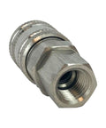 Premium Stainless Steel Air Hose Quick Coupler 1/4 Inch NPT Male Female 300 Psi Rating shown from an angled view.