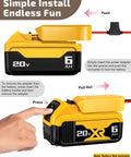 Diagram showing how to use 2-Pack 20V Battery Adapter For Power Wheels Upgrade Kit with 20V and 6AH shown on the adapter.