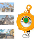 Heavy Duty Spring Tool Balancer With Reinforced Telescopic Rope And Locking Safety Hook Delivers 160 To 180 Pounds, shown with various applications.
