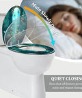Elongated Resin Toilet Seat for Bathroom with ocean design, featuring quiet close mechanism, perfect for serene bathrooms.