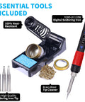 110W Soldering Iron With Full Digital Display And Temperature Control, Fahrenheit And Celsius Readout, stand, and accessories