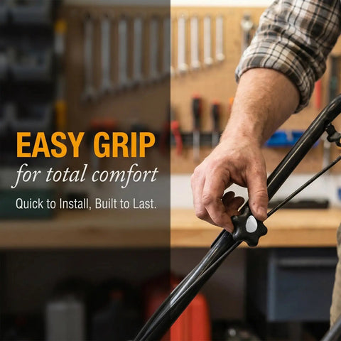 Upgrade Your Yard Work With This Easy Install Handle Knob And Screw Bolt Kit For Lawn Mowers And Snow Blowers Featuring Durable Plastic And Metal Hardware With Wide Compatibility Plus Smooth Ergonomic Grip For Super Fast Repairs. black plastic handle knob on mower bar, easy grip