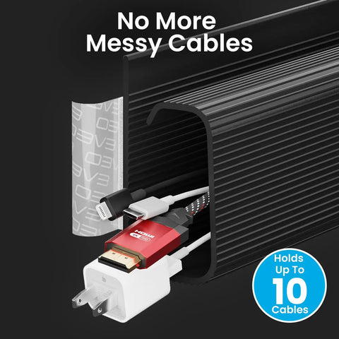 Under Desk Cable Management Kit With 12 J Channel Raceway Segments 192 Inch Total Length Black Cord Organizer holds 10 cables.