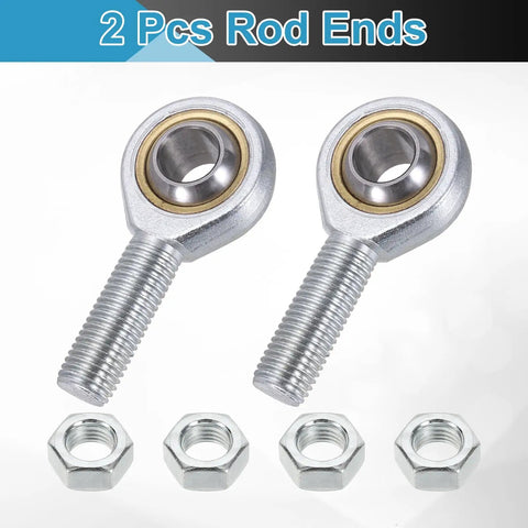 Two Pack SA16T K Rod End Bearings With 16mm Bore And M16x2mm Right Hand Male Thread Metric Self Lubricating Joint Ends Including Jam Nuts, with 4 nuts
