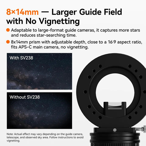 Image showing effects of Go-To Off-Axis Guider OAG For Astrophotography With CNC Machined Body, 8x14mm Large Prism on images.