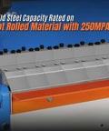 Close-up of 120 Inch Manual Sheet Metal Brake with 14 Gauge Capacity Pro Grade Built Tough for Big Jobs, adjustable fingers visible