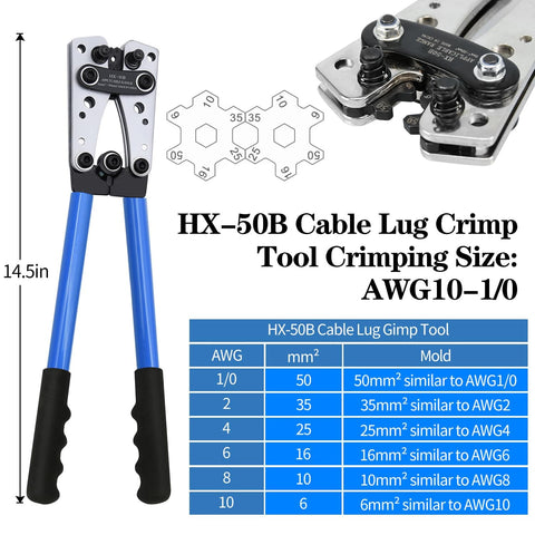 Beefed Up Battery Cable Lug Crimping Tool Kit With 170 Copper Wire Lugs And 210 Dual Wall Adhesive Heat Shrink Tubing Heavy Duty Crimp Tool For AWG 10 1/0 Includes Cable Cutter