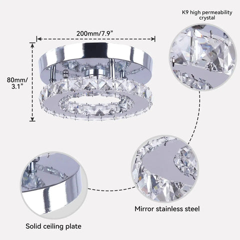 Modern Mini LED Crystal Chandelier Ceiling Light Semi Flush Mount Round White Sleek Dope Crystal Lamp details with K9 crystal and steel